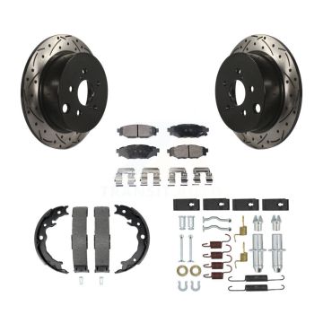 Rear Disc Drilled & Slotted Rotors Ceramic Pads Parking Shoes Hardware Kit For Subaru XV KDT-101743