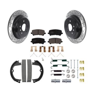 Rear Disc Drilled & Slotted Rotors Ceramic Pads Parking Shoes And Hardware Kit For Honda KDT-101793