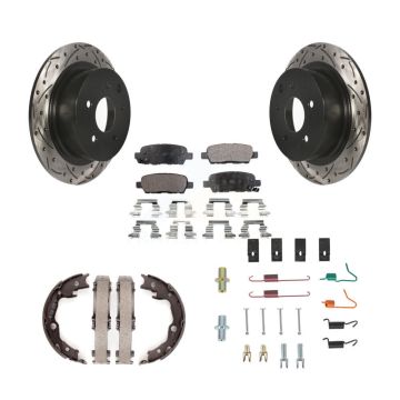 Rear Disc Drilled & Slotted Rotors Ceramic Pads Parking Shoes And Hardware Kit For Nissan KDT-101798