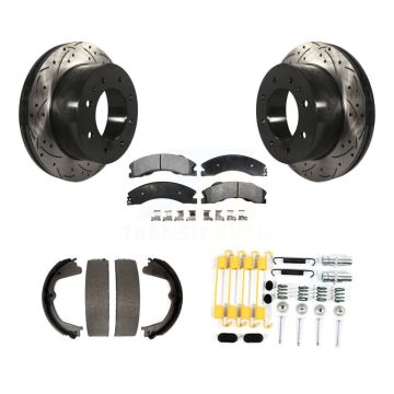 Rear Disc Drilled & Slotted Rotors Ceramic Pads Parking Shoes Hardware Kit For Chevrolet KDT-101806