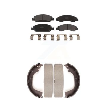 Front Rear Semi-Metallic Brake Pads Drum Shoe Kit For GMC Sierra 1500 Chevrolet Silverado KFN-100031