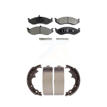 Front Rear Semi-Metallic Brake Pads And Drum Shoe Kit For Jeep Wrangler Cherokee Comanche KFN-100074