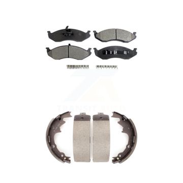 Front Rear Semi-Metallic Brake Pads And Drum Shoes Kit For Jeep Wrangler Cherokee TJ KFN-100075