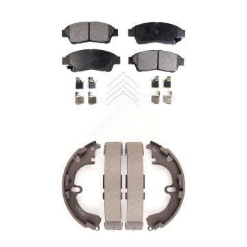 Front Rear Semi-Metallic Brake Pads Drum Shoes Kit For 1993-1997 Toyota Corolla Geo Prizm KFN-100095