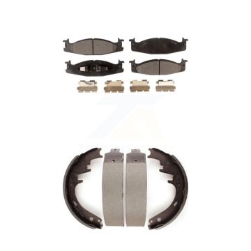 Front Rear Semi-Metallic Brake Pads & Drum Shoe Kit For Ford F-150 Bronco E-150 Econoline KFN-100100