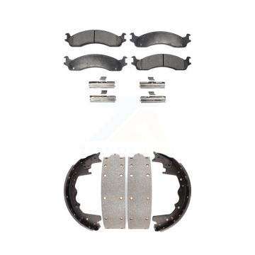Front Rear Semi-Metallic Brake Pads & Drum Shoes Kit For Ford F-350 F-250 E-350 Econoline KFN-100112
