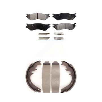 Front Rear Semi-Metallic Brake Pads Drum Shoe Kit For Ford F-150 Dodge Ram 1500 Van B1500 KFN-100122
