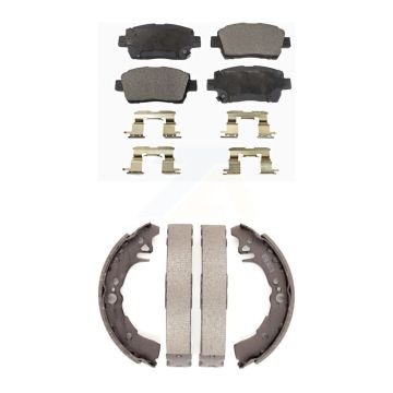 Front Rear Semi-Metallic Brake Pads And Drum Shoes Kit For 2001-2005 Toyota Echo KFN-100145