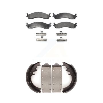 Front Rear Semi-Metallic Brake Pads And Drum Shoes Kit For Dodge Ram 3500 Van KFN-100217