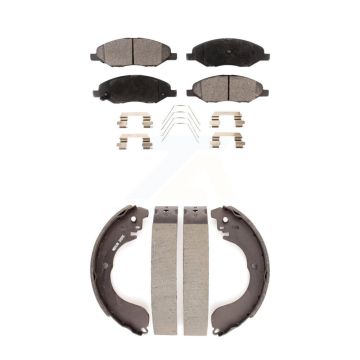 Front Rear Semi-Metallic Brake Pads And Drum Shoes Kit For 2008 Nissan Versa 4-Wheel ABS KFN-100224