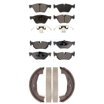 Front Rear Semi-Metallic Brake Pads And Parking Shoes Kit For BMW 128i 328i 323i 325i KFN-100491