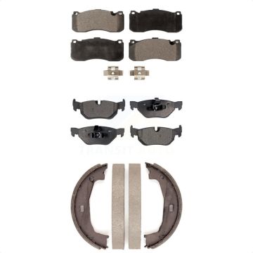 Front Rear Semi-Metallic Brake Pads & Parking Shoes Kit For 2013 BMW 328i Coupe with 3.0L KFN-100493