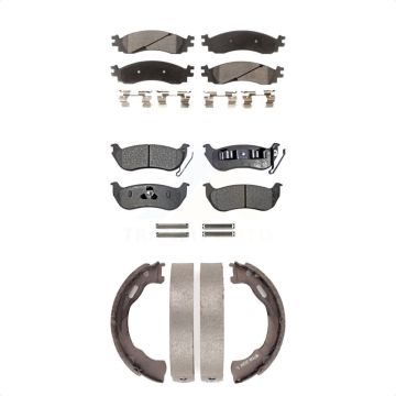 Front Rear Semi-Metallic Brake Pads Parking Shoe Kit For Ford Explorer Sport Trac Mercury KFN-100499