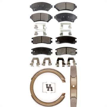 Front Rear Semi-Metallic Brake Pads & Parking Shoe Kit For Chevrolet Impala Buick Century KFN-100541