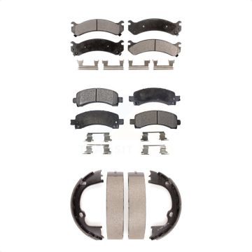 Front Rear Semi-Metallic Brake Pads & Parking Shoe Kit For Chevrolet GMC Savana 2500 3500 KFN-100543