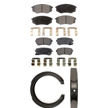 Front Rear Semi-Metallic Brake Pads And Parking Shoes Kit For 2011 Kia Sportage FWD KFN-100556
