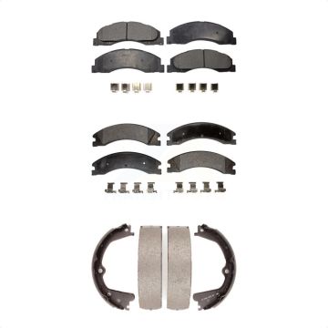 Front Rear Semi-Metallic Brake Pads And Parking Shoes Kit For Ford E-450 Super Duty KFN-100585