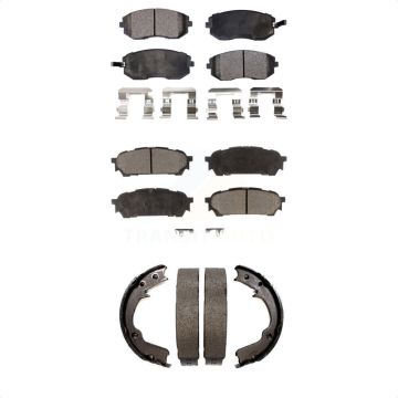 Front Rear Semi-Metallic Brake Pads And Parking Shoe Kit For Subaru Impreza Forester Saab KFN-100600