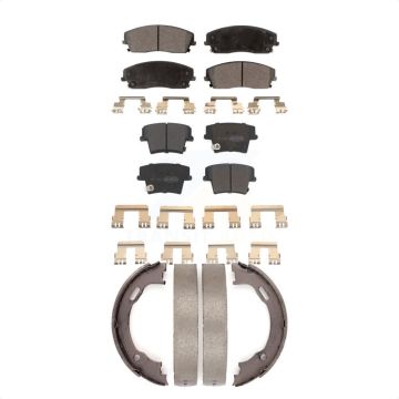Front Rear Semi-Metallic Brake Pads And Parking Shoes Kit For Dodge Chrysler 300 Charger KFN-100604