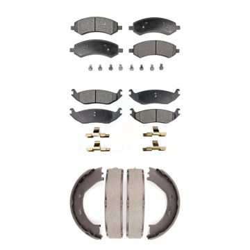 Front Rear Semi-Metallic Brake Pads & Parking Shoes Kit For Dodge Ram 1500 Chrysler Aspen KFN-100610
