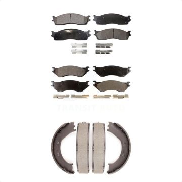 Front Rear Semi-Metallic Brake Pads Parking Shoe Kit For Dodge Ram 1500 With 5 Lug Wheels KFN-100611