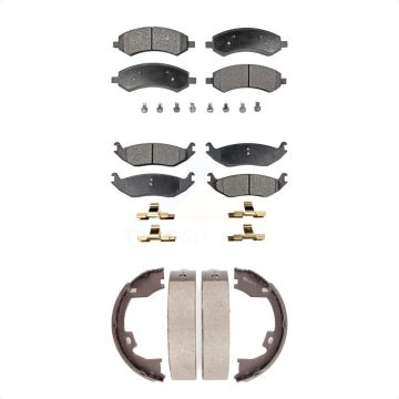 Front Rear Semi-Metallic Brake Pads Parking Shoe Kit For Dodge Ram 1500 With 8 Lug Wheels KFN-100612