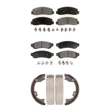Front Rear Semi-Metallic Brake Pads And Parking Shoes Kit For Ford F-350 Super Duty F-250 KFN-100629