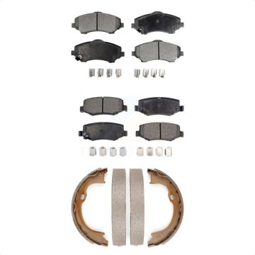 Front Rear Semi-Metallic Brake Pads & Parking Shoe Kit For Jeep Wrangler Liberty JK Dodge KFN-100635