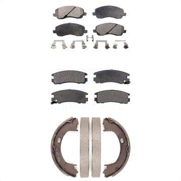 Front Rear Semi-Metallic Brake Pads Parking Shoe Kit For Mitsubishi Eclipse Dodge Stratus KFN-100646