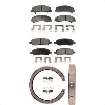 Front Rear Semi-Metallic Brake Pads & Parking Shoe Kit For Cadillac DTS With 5 Lug Wheels KFN-100660
