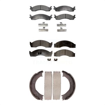 Front Rear Semi-Metallic Brake Pads And Parking Shoes Kit For Ford E-450 Super Duty KFN-100704