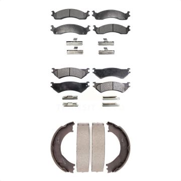 Front Rear Semi-Metallic Brake Pads Parking Shoe Kit For Ford E-350 Super Duty E-250 Club KFN-100705