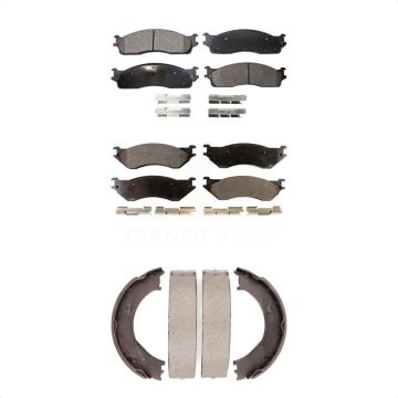 Front Rear Semi-Metallic Brake Pads & Parking Shoes Kit For 2003-2005 Dodge Ram 2500 3500 KFN-100708