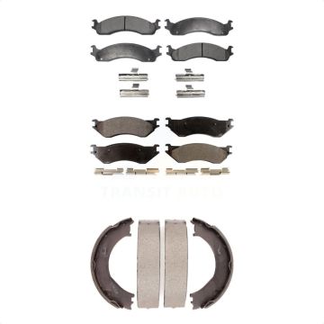 Front Rear Semi-Metallic Brake Pads & Parking Shoes Kit For 2001-2002 Dodge Ram 2500 3500 KFN-100710