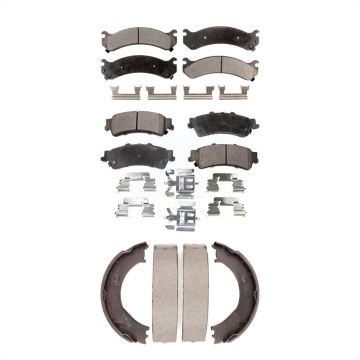 Front Rear Semi-Metallic Brake Pads And Parking Shoes Kit For 2001 GMC Sierra 3500 KFN-100712
