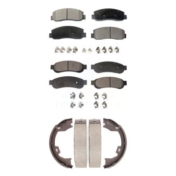 Front Rear Semi-Metallic Brake Pads And Parking Shoes Kit For Ford F-350 Super Duty KFN-100715