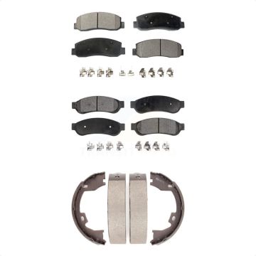 Front Rear Semi-Metallic Brake Pads And Parking Shoes Kit For Ford F-250 Super Duty F-350 KFN-100716