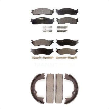 Front Rear Semi-Metallic Brake Pads Parking Shoe Kit For Dodge Ram 1500 With 5 Lug Wheels KFN-100717