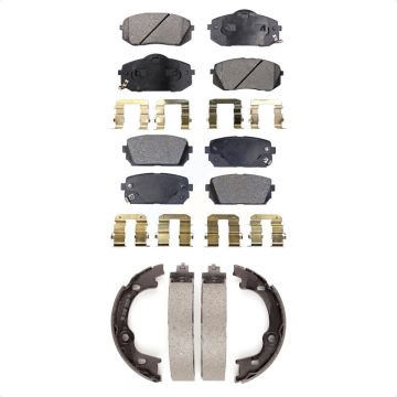 Front Rear Semi-Metallic Brake Pads And Parking Shoes Kit For 2007-2010 Kia Rondo KFN-100718