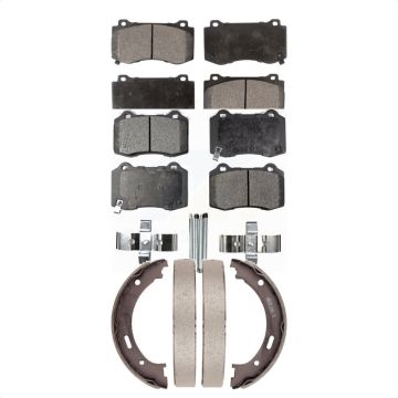 Front Rear Semi-Metallic Brake Pads & Parking Shoe Kit For 06-10 Jeep Grand Cherokee SRT8 KFN-100733