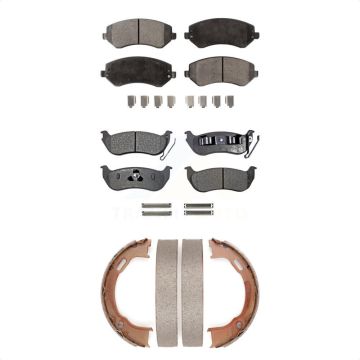 Front Rear Semi-Metallic Brake Pads And Parking Shoes Kit For 2003-2007 Jeep Liberty KFN-100763