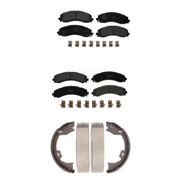 Front Rear Semi-Metallic Brake Pads & Parking Shoe Kit For Ram 3500 With Dual Wheels KFN-100828