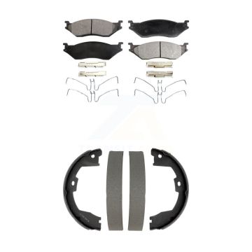 Front Rear Semi-Metallic Brake Pads And Drum Shoes Kit For Ford F-450 Super Duty KFN-100842