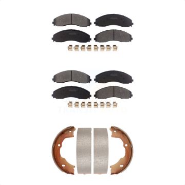 Front Rear Semi-Metallic Brake Pads And Parking Shoes Kit For Ford F-450 Super Duty F-550 KFN-100850
