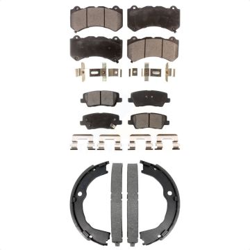 Front Rear Semi-Metallic Brake Pads & Parking Shoe Kit For 2015 Cadillac CTS V with Coupe KFN-100885