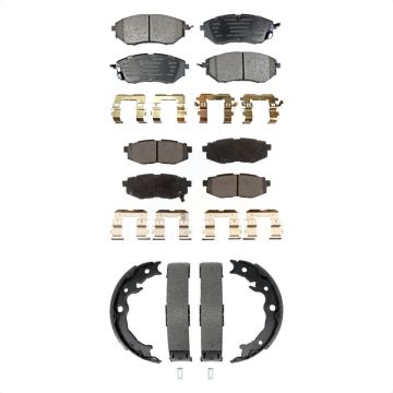 Front Rear Semi-Metallic Brake Pads & Parking Shoe Kit For 2014-2018 Subaru Forester 2.0L KFN-100942