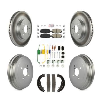 Front Rear Disc Brake Rotors Ceramic Pads And Coated Drum Kit (7Pc) For Toyota Yaris KGA-104179