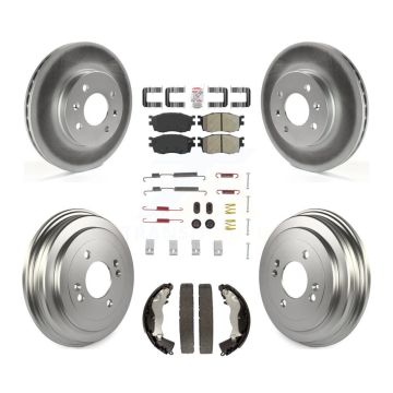 Front Rear Brake Rotor Semi-Metallic Pad Coated Drum Kit (7Pc) For Hyundai Accent Kia Rio KGA-104204
