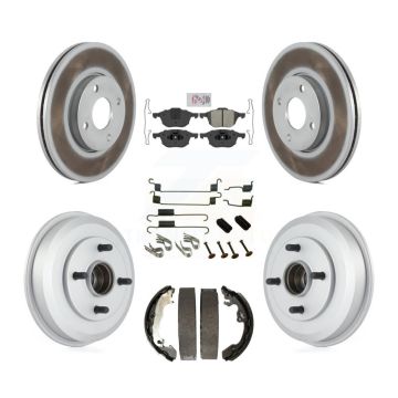 Front Rear Disc Brake Rotors Semi-Metallic Pads And Coated Drum Kit (7Pc) For Ford Focus KGA-104241