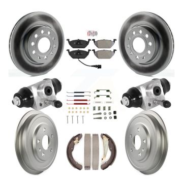 Front Rear Disc Brake Rotors Semi-Metallic Pad Coated Drum Kit (9Pc) For Volkswagen Jetta KGA-104518